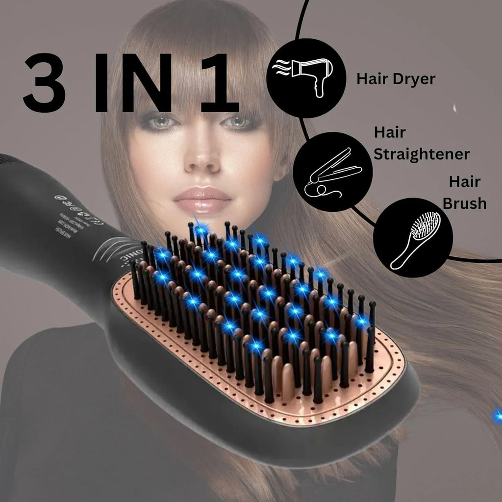 3-in-1 Professional Hair Dryer Brush – Multi-Functional Straightener & Volumizer Styler