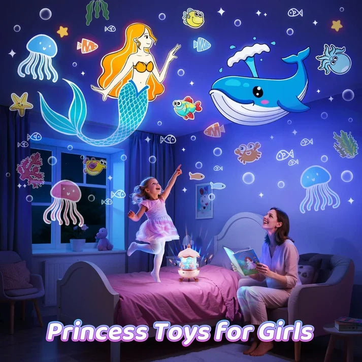 Bunny Night Light Projector - LED Lamp with 6 Rotating Films, Star Projection for Kids Room Decor