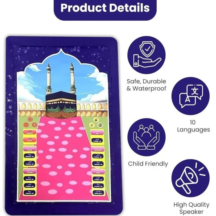 Kids Educational Prayer Mat - Islamic Learning Salah Mat