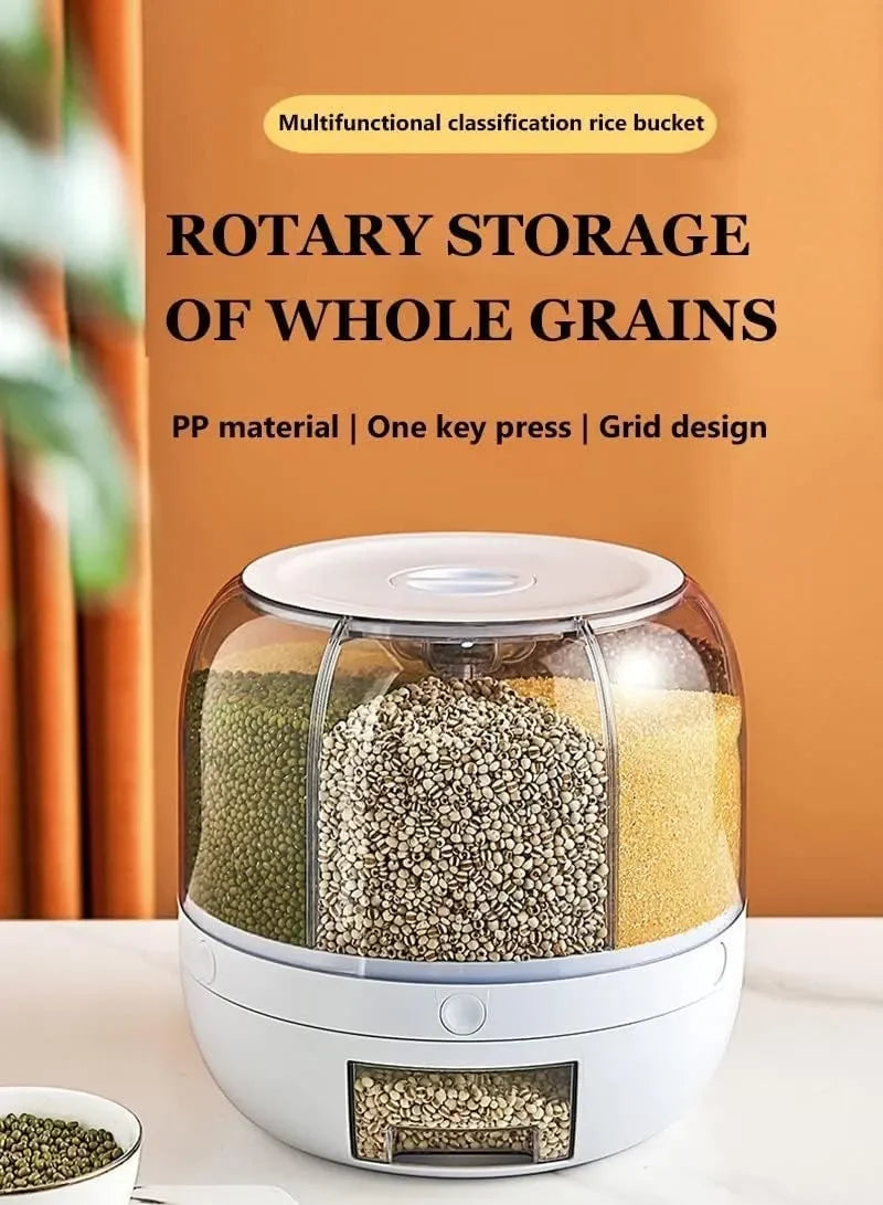 6-Grid Rotating Cereal & Grain Dispenser – Space-Saving Kitchen Storage