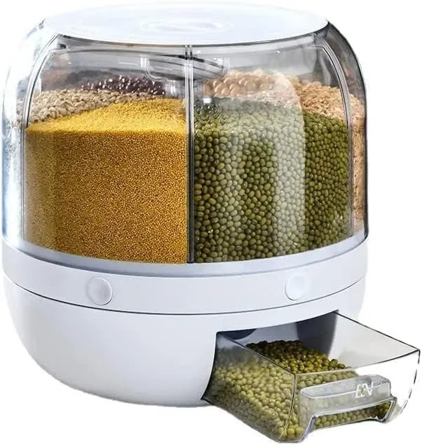 6-Grid Rotating Cereal & Grain Dispenser – Space-Saving Kitchen Storage