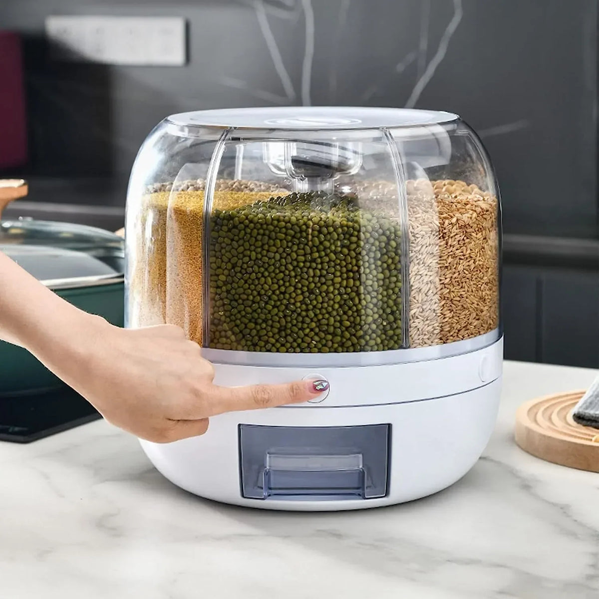 6-Grid Rotating Cereal & Grain Dispenser – Space-Saving Kitchen Storage