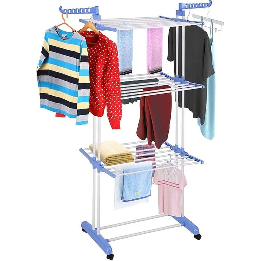 3-Tier Foldable Clothes Drying Rack with Wheels