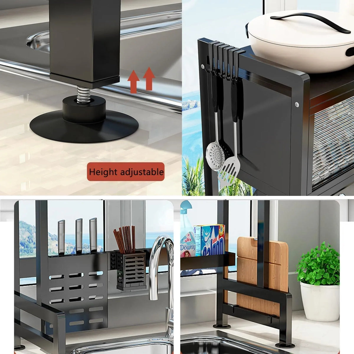 Over-the-Sink Dish Drying Rack – 86cm Storage Rack with Dust-Proof Cabinet