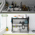 Over-the-Sink Dish Drying Rack – 86cm Storage Rack with Dust-Proof Cabinet