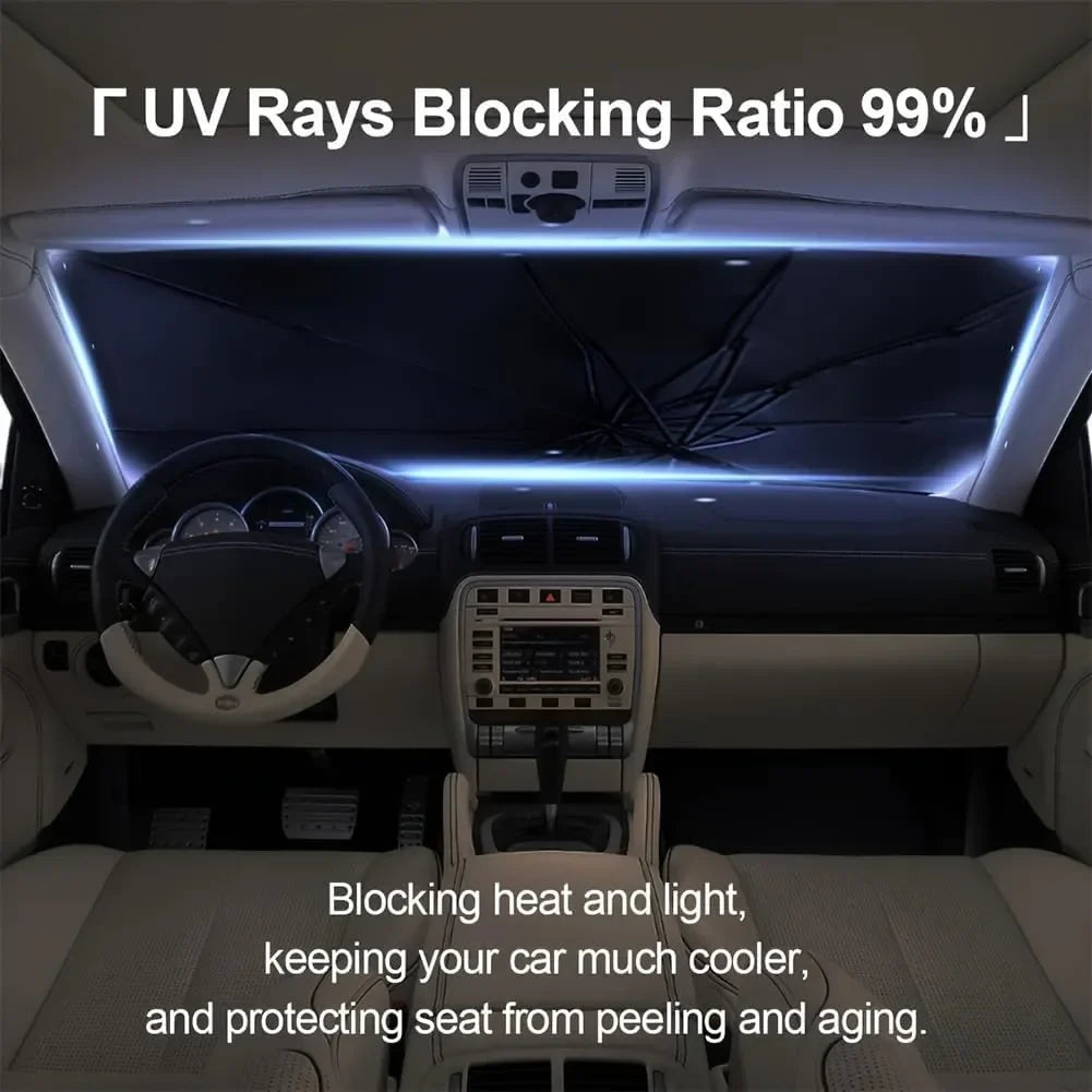 Foldable Car Windshield Sun Shade – Heat-Reflective Umbrella for 99% UV Protection